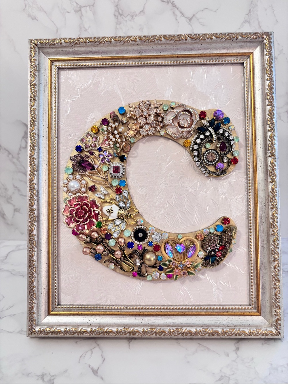 Embellished jeweled letter "C" wall art